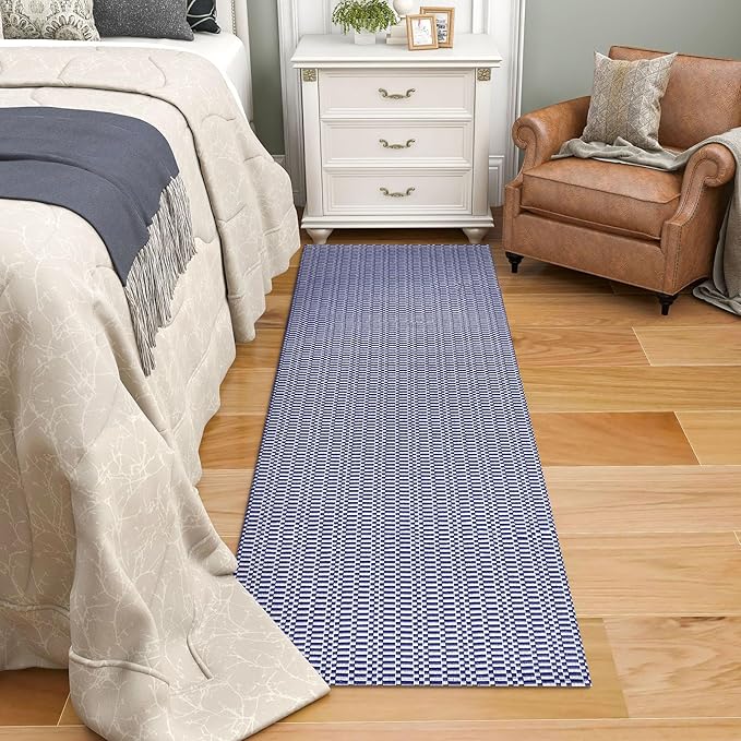 KOZYFLY Washable Runner Rug 2x6 ft Hallway Kitchen Runner Rugs with Rubber Backing Bobo Navy and White Entryway Runner Indoor, Carpet Runners for Hallway Kitchen Entryway Bedroom