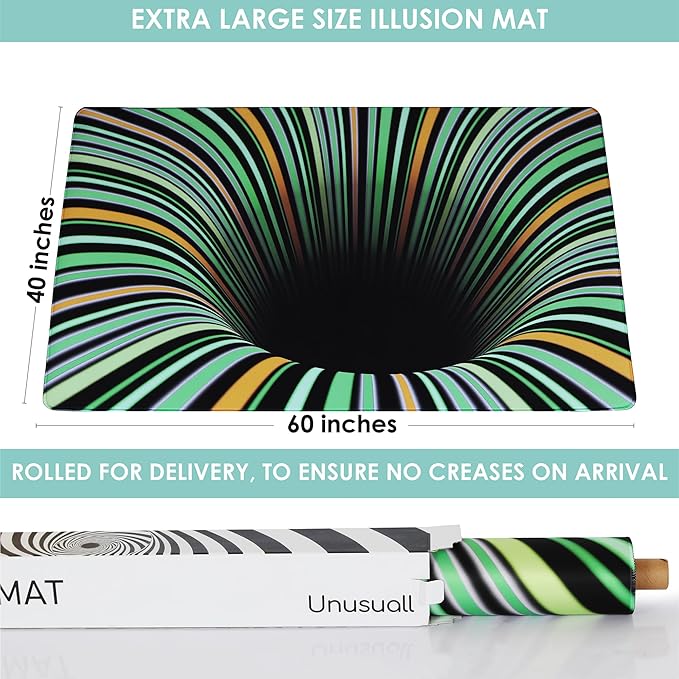 3D Optical Illusion Rug - Vortex Illusion Floor Mat for Door Entrance, Bathroom, Stairs, playroom, Living Room, or Area (Colorful, 60 x 40 Inch)