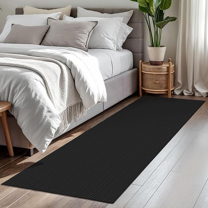 KOZYFLY Washable Runner Rug 2x7 ft Hallway Runner Kitchen Runner Rugs with Rubber Backing Bobo Entryway Runner Indoor, Carpet Runners for Hall Entrance Bedroom, Black/Grey