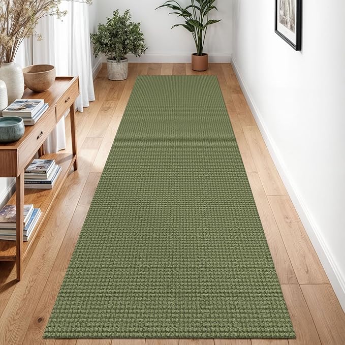 Braided Runner Rug 3x8 Ft Washable Runners for Hallways Non Slip Rubber Backed Kitchen Runners Cotton Entryway Runner Indoor, Woven Floor Carpet for Hall Kitchen Bedroom, Green