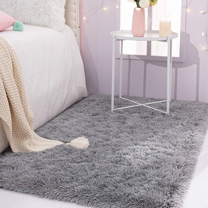 TWINNIS Super Soft Shaggy Rugs Fluffy Carpets, 4x5.9 Feet, Indoor Modern Plush Area Rugs for Living Room Bedroom Kids Room Nursery Home Decor, Upgrade Anti-Skid Rectangular Fuzzy Rug, Grey