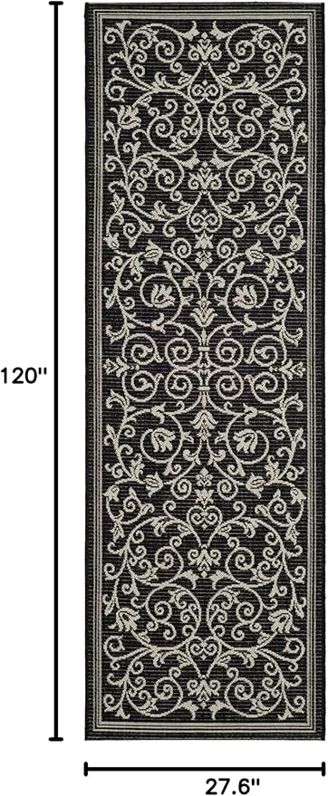 SAFAVIEH Courtyard Collection Runner Rug - 2'3" x 10', Black & Sand, Scroll Design, Non-Shedding & Easy Care, Indoor/Outdoor & Washable-Ideal for Patio, Backyard, Mudroom (CY2098-3908)