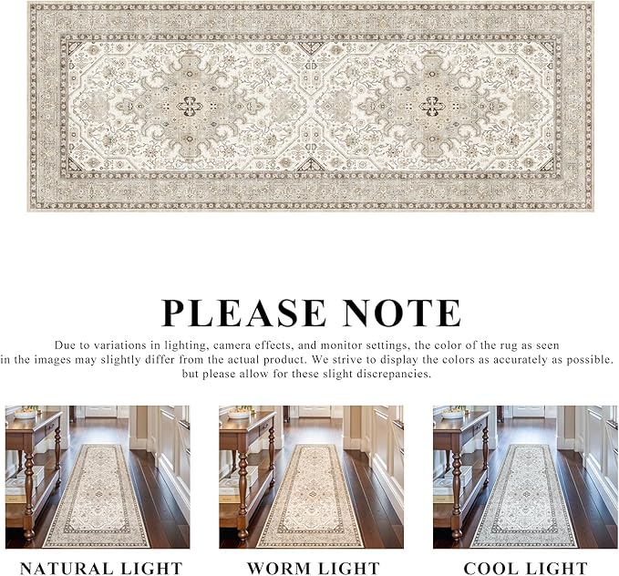2x6 Runner Rug Washable: Non-Slip Oriental Carpet for Hallway Kitchen Entry - Farmhouse Low Pile Stain Resistant Long Thin Front Door Mat 2x6 Ivory/Grey/Multi