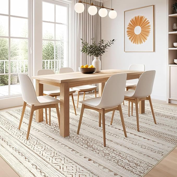 10x12 Area Rug Living Room: Washable Boho Large Neutral Modern Soft Farmhouse Rugs Stain Resistant Indoor Floor Non Slip Accent Carpet for Bedroom Nursery Kids Playroom Office Dining Room- Brown