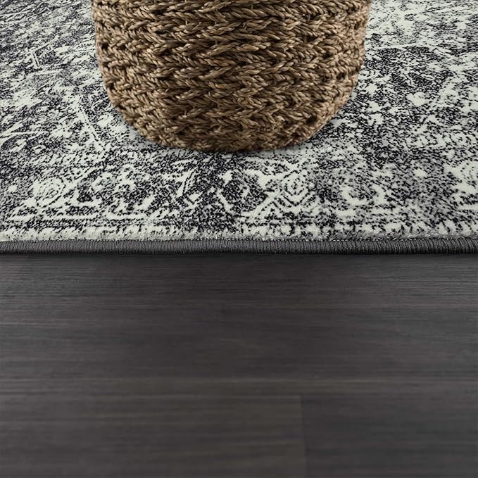 Morebes Vintage Black Bathroom Rug 2x4.3, Washable Bath Mat Non Slip Stain-Resistant Entryway Rug, Medallion Soft Low Pile Carpet Runner for Entrance Hallway Kitchen