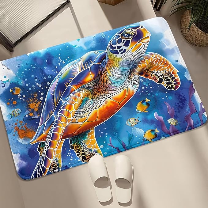Sea Turtle Carpet Rugs - Kids Sea Turtle Coastal Rug for Bedroom Ocean Life Theme, 2'×3'
