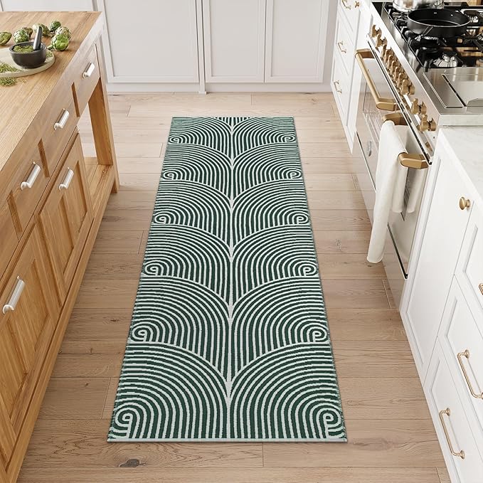 Tiffasea Boho Runners for Hallways 2x6 ft Washable Green Kitchen Runner Rug Cotton Hand-Woven Entryway Rug Reversible Modern Area Rug Carpet Floor Runners for Indoor Bedroom Bathroom