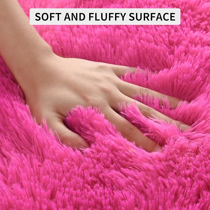 Tepook Super Soft Fluffy Rug for Bedroom, Modern Shaggy Rug Fuzzy Kids Rug for Living Room, Plush Indoor Nursery Home Decor Rug with Non-Slip Bottom, Hot Pink, 6 X 9 Feet