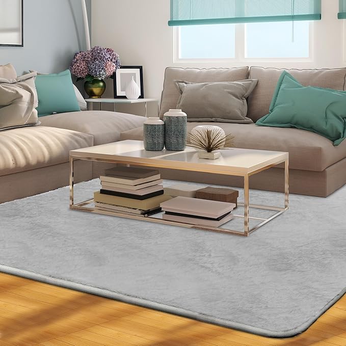 Ultra Soft Area Rug 5x7 Feet, Cosy Fuzzy Faux Fur Area Rug,Indoor Modern Plush Washable Shaggy Rugs for Bedroom Living Room Home Decor, Fluffy Carpet for Kids Room,Nursery,Dorm (Light Grey)