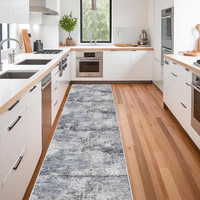 RUUGME 3x16 Runner Rug Hallway - Runner Rug Stain Resistant for Living Room Non Slip Indoor Entryway Rubber Backing Carpet Bedroom Kitchen Distressed Floor Decor Mat Machine Washable 3x16 Blue