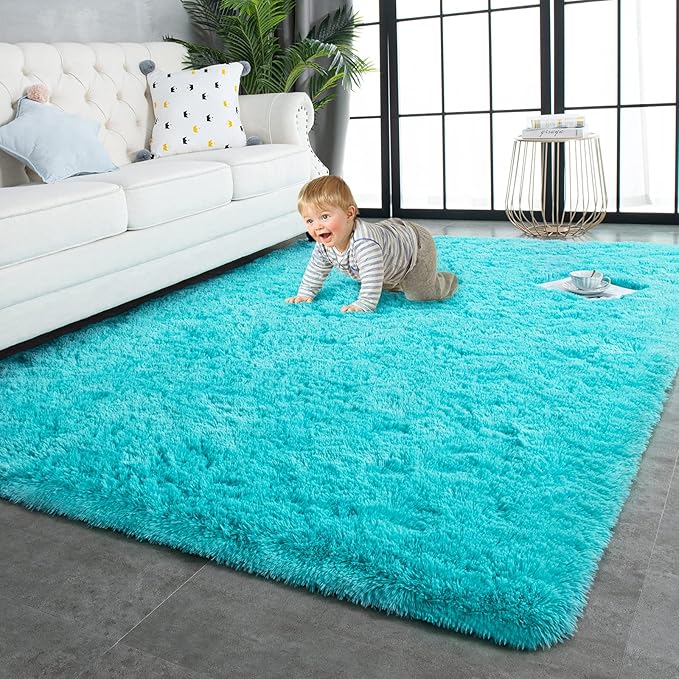 TWINNIS Super Soft Shaggy Rugs Fluffy Carpets, 5x8 Feet, Indoor Modern Plush Area Rugs for Living Room Bedroom Kids Room Nursery Home Decor, Upgrade Anti-Skid Rectangular Fuzzy Rug, Blue