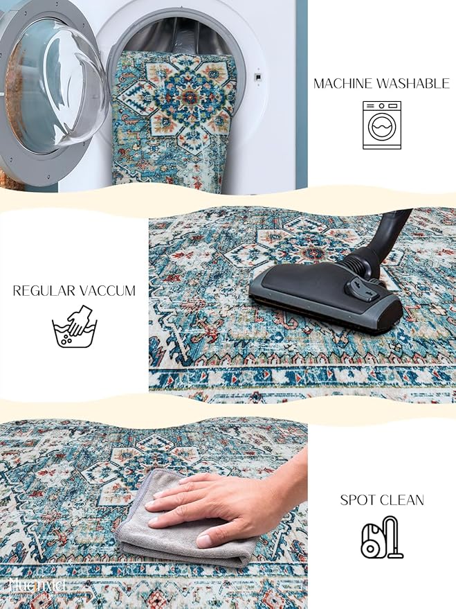 2x3 Area Rug - Non-Slip Machine Washable Low-Pile Carpet for Entryway, Living Room, Bedroom | Vintage Door Mat, Soft Bohemian Floor Decor & Kitchen Bedside Rug
