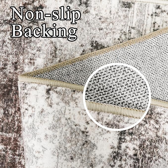 2x3 Rug Ultra Soft Abstract Rug - Area Rug Stain Resistant for Living Room Non Slip Indoor Entryway Rubber Backing Carpet Bedroom Kitchen Distressed Floor Decor Mat Machine Washable 2X3 Brown