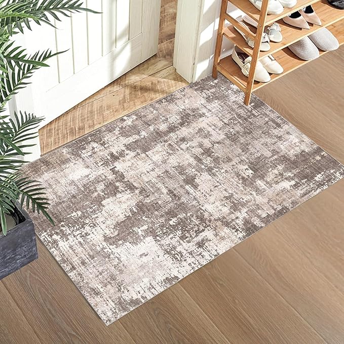 2x3 Entryway Rug Machine Washable Area Rug Small Rugs Grey Entrance Door Mat Indoor Rugs Abstract Low Pile Carpet Kitchen Bedroom Office Non Slip