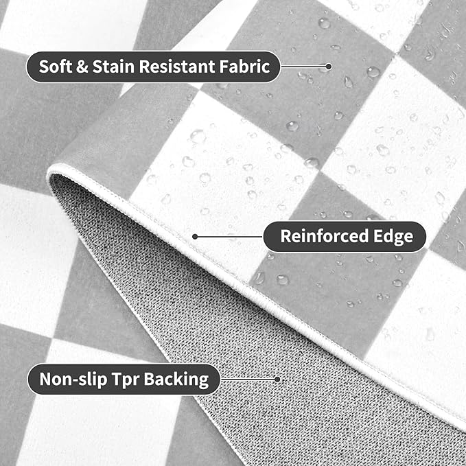 Terrug Grey and White Small Checkered Rug for Bedroom, 2x3 Soft Washable Rug with Non Slip Backing, Low Pile Throw Carpet for Entryway Hallway Kitchen Laundry Room