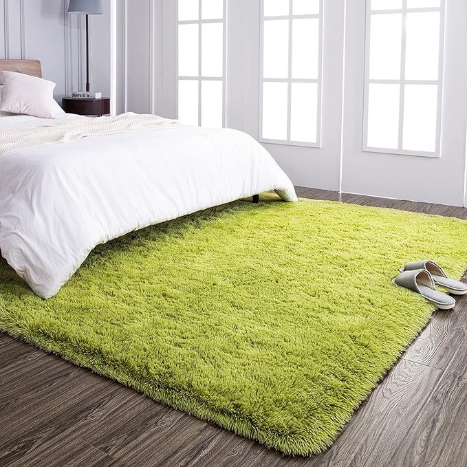 TWINNIS Super Soft Shaggy Rugs Fluffy Carpets 9x12 Feet, Indoor Modern Plush Area Rugs for Living Room Bedroom Kids Room Nursery Home Decor, Upgrade Anti-Skid Fuzzy Rug, Green