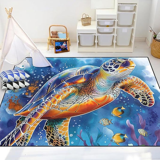 Sea Turtles Rugs - Sea Turtle for Kids Boys Coastal Rug for Bedroom Ocean Life Theme Decor Ocean Carpet Rug, 2'5"×4'