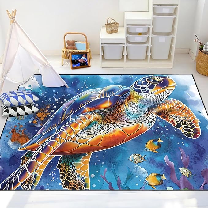 Sea Turtle Area Rugs - Sea Turtle Rugs for Bedroom Ocean Theme Rugs Ocean Animal Room Decor, 5'×7'