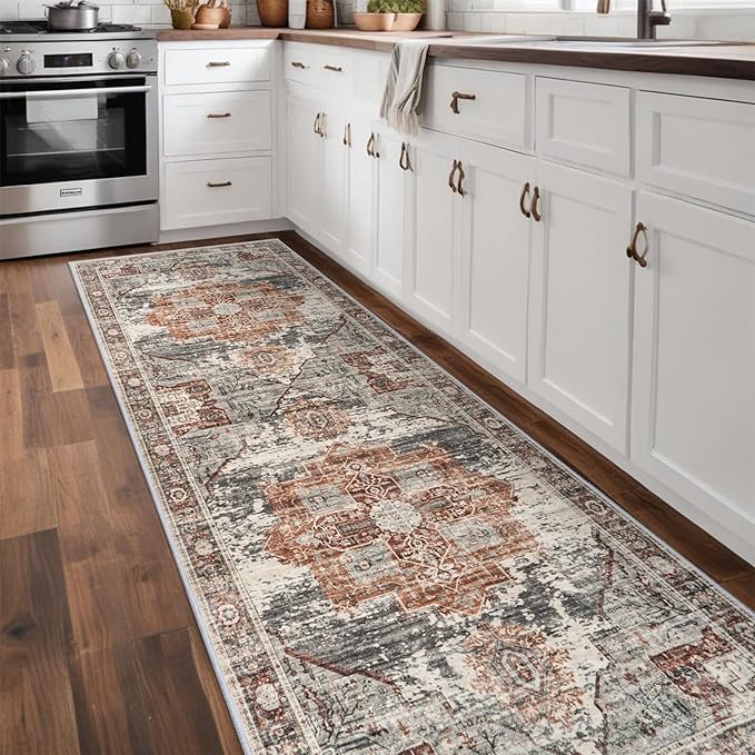 RUUGME Rug Runners 3x10 - Washable Hallway Rugs for Living Room Soft Stain Resistant Carpet Vintage Tribal Rugs for Bedroom Kitchen with Non Slip Backing Home Decor Floor Decoration Mat 3x10 Brick