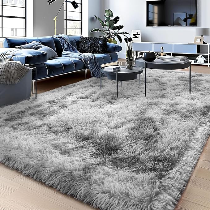 Ultra Soft Fluffy Rugs for Bedroom, Anti-Skid Indoor Carpet Nursery Rugs for Kids Room Home Decor, Rectangular Fuzzy Rug Tie-Dyed Light Grey 4x6 Feet