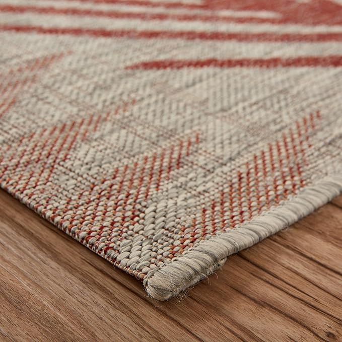 LR Home 5 x 7 Indoor/Outdoor Area Rug for Home Decor | Coastal Palm Leaf Carpet for Living Room, Bedroom, playroom, Patio, Garden | Modern Farmhouse Rug | Red/Beige