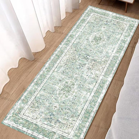 Vhong Boho Area Rugs Washable Runner Vintage Modern Neutral Carpet Sage Green 2×6 High Traffic Rugs for Kitchen Hallway Living Room Non Slip