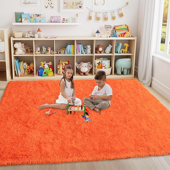 5x7 Shaggy Rugs for Living Room, Orange Fluffy Area Rug for Bedroom, Soft Plush Shag Carpet for Kids Room, Indoor Non-Slip Fuzzy Rug