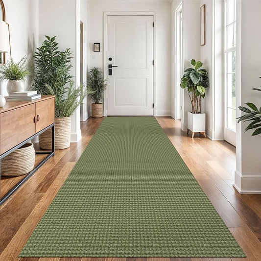 Braided Runner Rug 3x12 Ft Washable Runners for Hallways Non Slip Rubber Backed Kitchen Runners Cotton Long Entryway Runner Indoor, Woven Carpet for Hall Kitchen Entryway, Green
