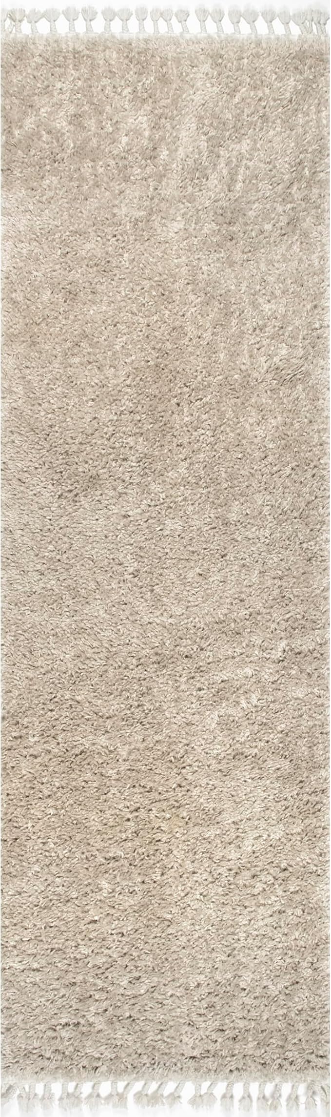 nuLOOM Neva Solid 2x12 Runner Shag Rug for Living Room Bedroom Dining Room Nursery Entryway Hallway, Beige/Ivory