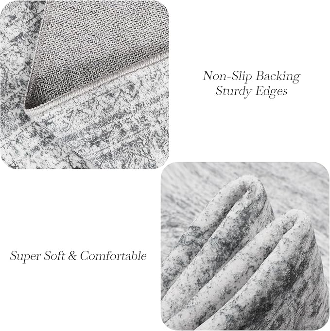 Runner Rug 2'x8' Washable Non-Slip Runner Rugs for Kitchen Bathroom Laundry Room Grey Vintage Floor Carpet Runners for Hallway Entryway