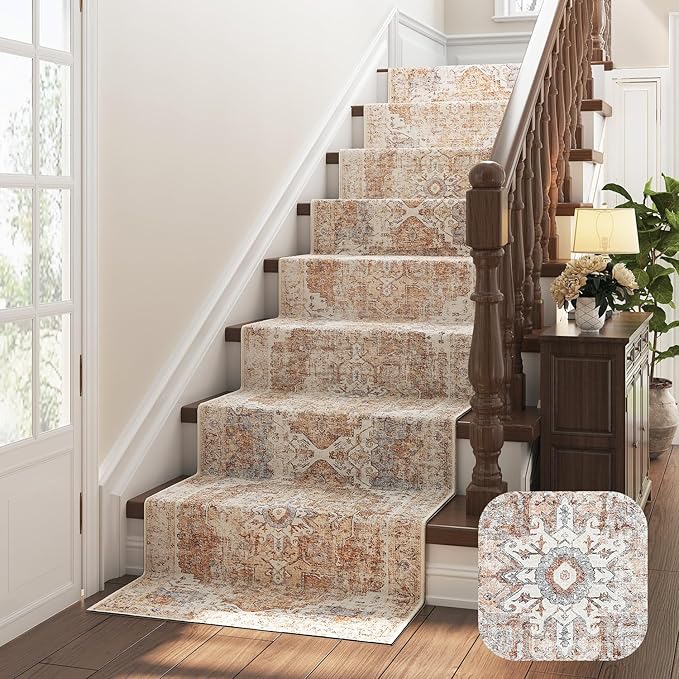 jinchan Runner Rug 2x8 Hallway Rug Kitchen Washable Runner Vintage Mat Retro Lightweight Non-Slip Floor Cover Distressed Thin Carpet for Entryway Bathroom Bedroom Laundry Room Stairway Brick Red