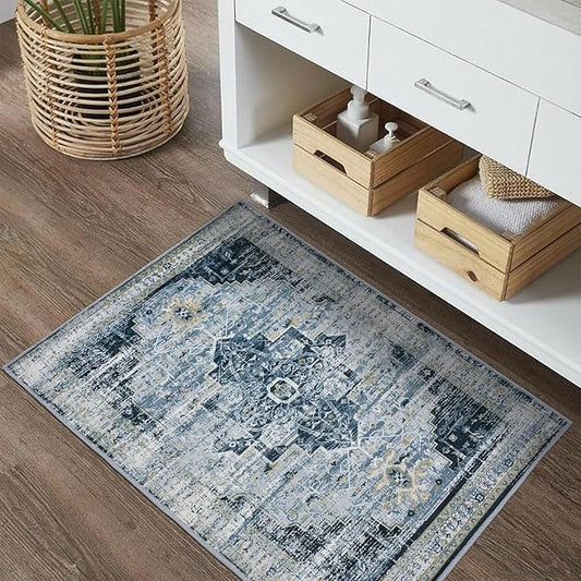 2x3 Door Mat Entryway Rug, Small Soft Non-Slip Machine Washable Area Rug Low-Pile Boho Rug Oriental Throw Rug Carpet for Living Room Bedroom Kitchen Entrance