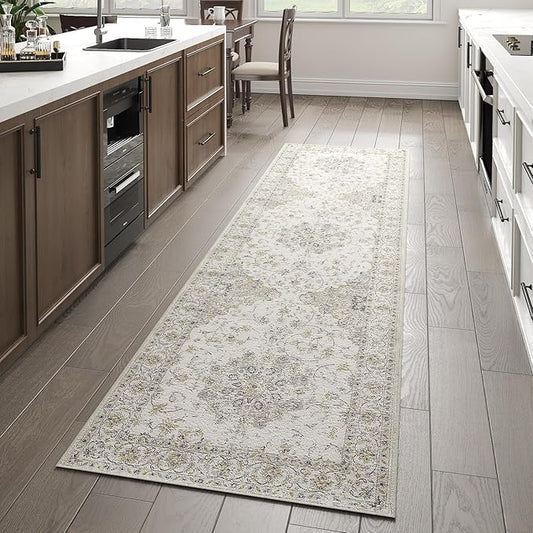 jinchan Kitchen Runner Rug 2x7 Vintage Floral Machine Washable Hallway Rug Non-Slip with Rubber Backing Ultra-Thin Low Pile Carpet Runner for Entryway Bedroom Laundry Room (2x7ft,Grey)
