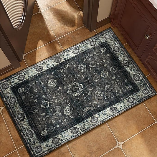 2x3 Oriental Entryway Rug,Washable Non-Slip Small Rugs for Entryway, Ultra-Thin Design for Front Door, Bathroom, Kitchen,Brown Door Mat