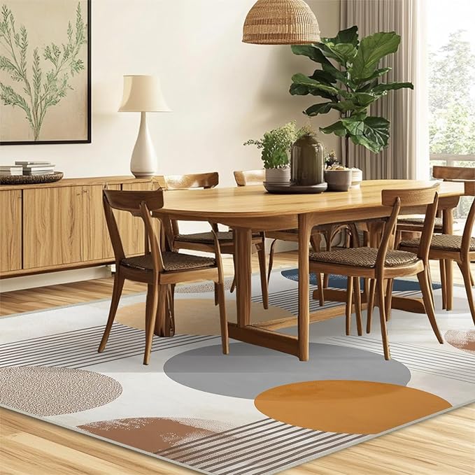 4x6 Area Rugs for Living Room Machine Washable Boho Circle Pattern Rug Non Slip Printed Abstract Geometric Rug Carpet Friendly Modern Rug for Bathroom Bedroom Dining Room Office