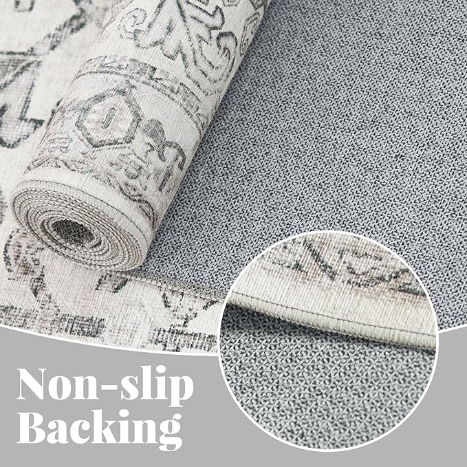 jinchan Kitchen Runner Rug 2x8 - Vintage Floral Machine Washable Non-Slip Hallway Runner Rug with Rubber Backing Ultra-Thin Carpet for Bedroom Laundry Room Farmhouse (2x8ft,Grey)