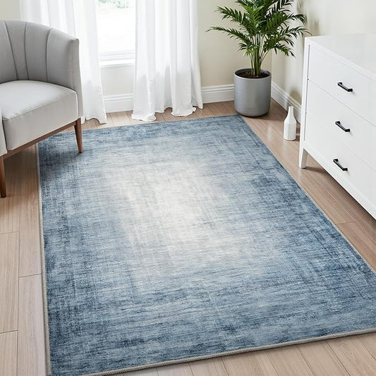 3x5 Area Rug Machine Washable Non Slip Rug Modern Abstract Rug Ultra Soft Indoor Rugs for Bedroom Living Room Entryway Kitchen Foyer Bedside, Blue