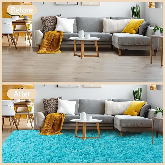 6x9 Rugs for Living Room, Large Fluffy Area Rugs for Bedroom, Soft Carpet Shag Kids Room Rug, Non-Slip Fuzzy Rugs Indoor (Turquoise Blue, 6ft x 9ft)