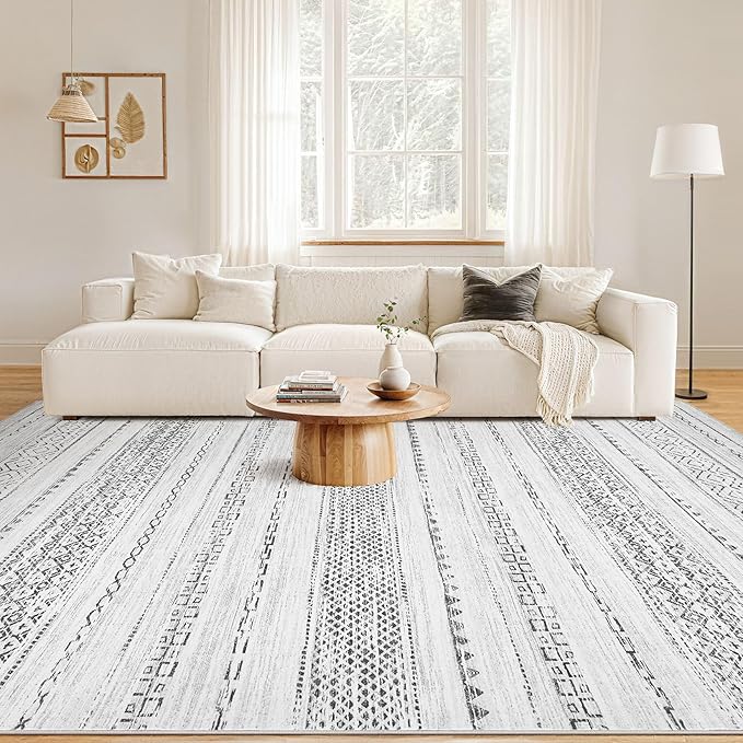6x9 Area Rugs Living Room: Washable Boho Large Neutral Soft Farmhouse Rug Stain Resistant Modern Indoor Floor Non Slip Accent Carpet for Bedroom Nursery Kids Playroom Office Dining Room Dorm- Grey