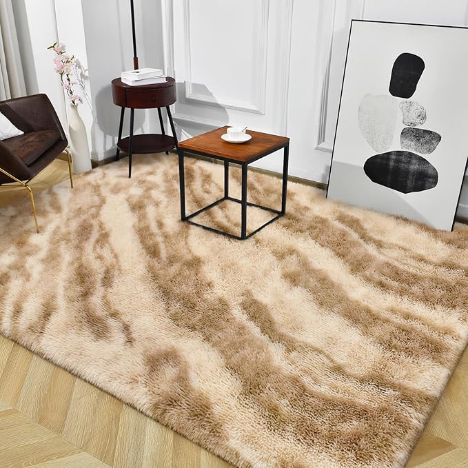 TWINNIS Super Soft Shaggy Rugs Fluffy Carpets, 6x9 Feet, Indoor Modern Plush Area Rugs for Living, Bed Room Kids Room Nursery Home Decor, Upgrade Anti-Skid Rectangular Fuzzy Rug, Beige Brown