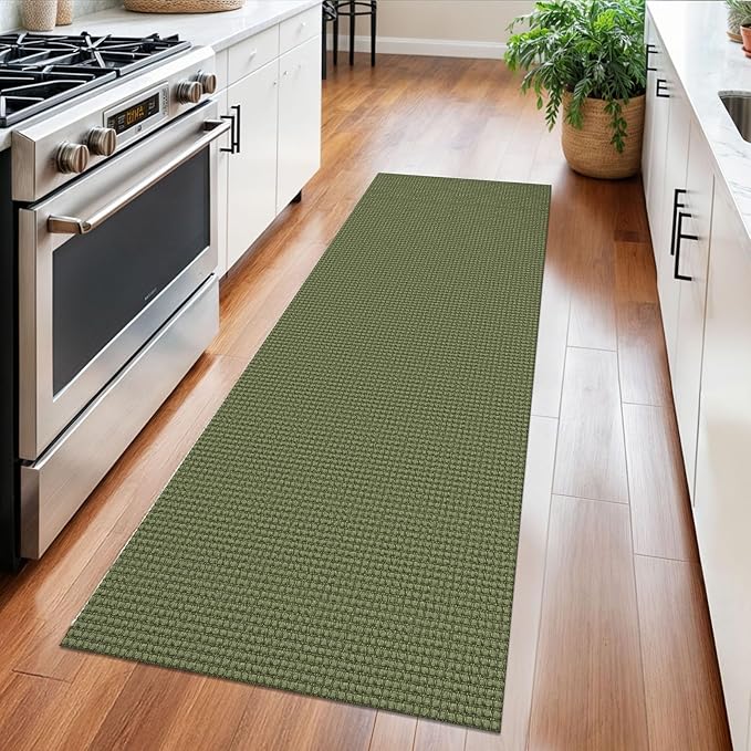 Braided Runner Rug 2x5 Ft Washable Runners for Hallways Non Slip Rubber Backed Kitchen Runners Cotton Entryway Runner Indoor, Woven Floor Carpet for Hall Kitchen Bedroom, Green