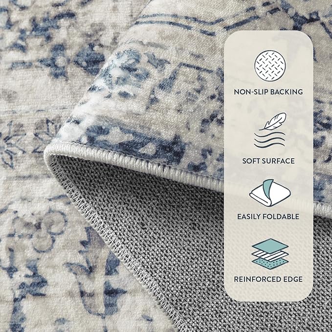 Lahome Oriental Hallway Runner Rug Non Slip, 2x8 Washable Runners for Hallways Kitchen, Vintage Non Skid Soft Long Carpet for Bedroom Bathroom Entryway, Blue