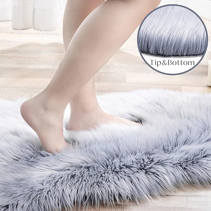 Ashler faux fur rug, Fluffy Shaggy Area Rug Ultra Soft 2 x 3 Feet Sheepskin Fur Rug, Frosted Bottom Blue Fuzzy Rug Machine Washable Shag Rug, Nursery Decor Throw Rugs for Bedroom, Living Room