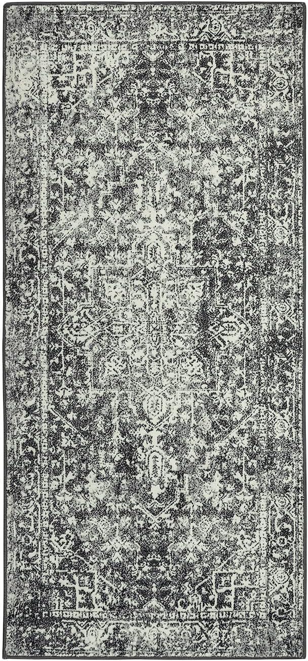 Morebes Vintage Black Bathroom Rug 2x4.3, Washable Bath Mat Non Slip Stain-Resistant Entryway Rug, Medallion Soft Low Pile Carpet Runner for Entrance Hallway Kitchen