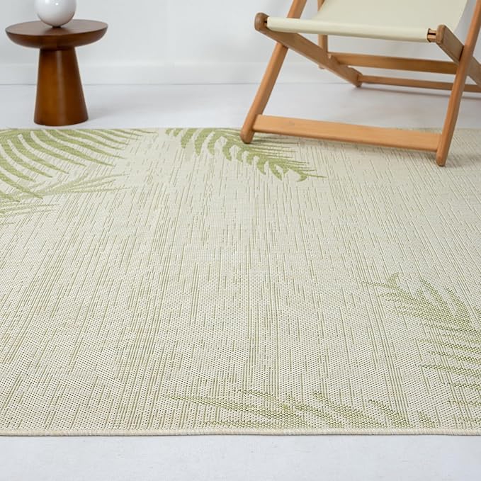 LR Home 5 x 7 Indoor/Outdoor Area Rug for Home Decor | Coastal Palm Leaf Carpet for Living Room, Bedroom, playroom, Patio, Garden | Modern Farmhouse Rug | Green/Beige