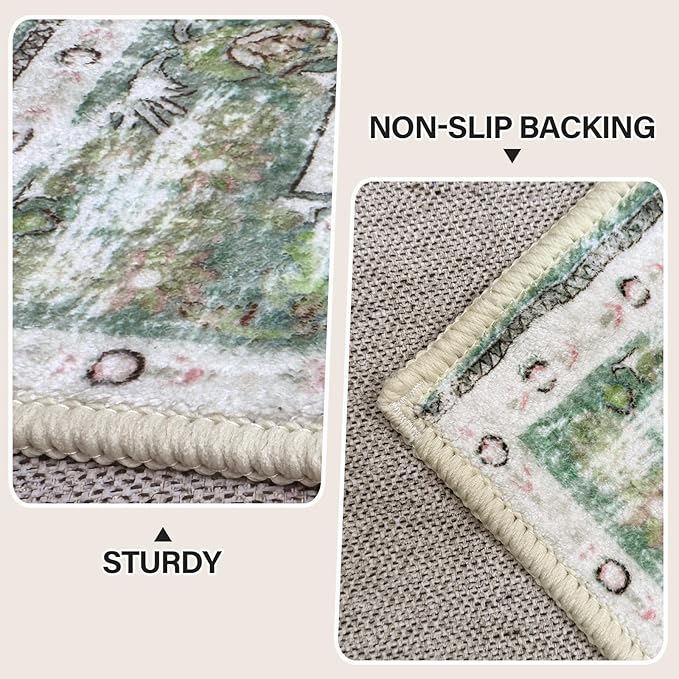 Vhong Boho Area Rugs Washable Vintage Modern Neutral Small Carpet Sage Green 2×3 High Traffic Rugs Doormat for Bathroom Kitchen Entryway Non Slip