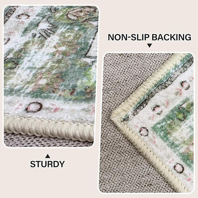 Vhong Boho Area Rugs Washable Runner Vintage Modern Neutral Carpet Sage Green 2×6 High Traffic Rugs for Kitchen Hallway Living Room Non Slip