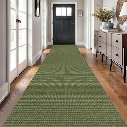 Braided Runner Rug 3x16 Ft Washable Runners for Hallways Non Slip Rubber Backed Kitchen Runners Cotton Long Entryway Runner Indoor, Woven Carpet for Hall Stair Entryway, Green