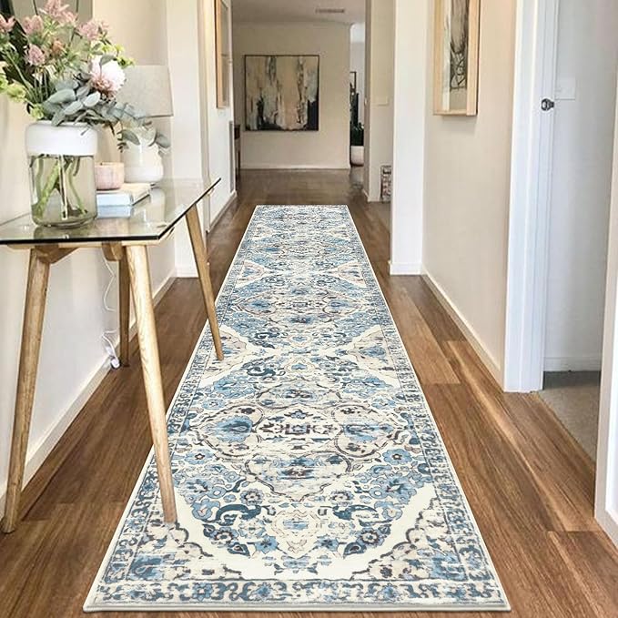 HEBE Hallway Runner Rug 2'8''x14' Washable Vintage Distressed Area Rugs Non Slip Laundry Rug Runner Boho Floor Carpet Runners for Hallways Entryway Laundry Room Kitchen Bathroom