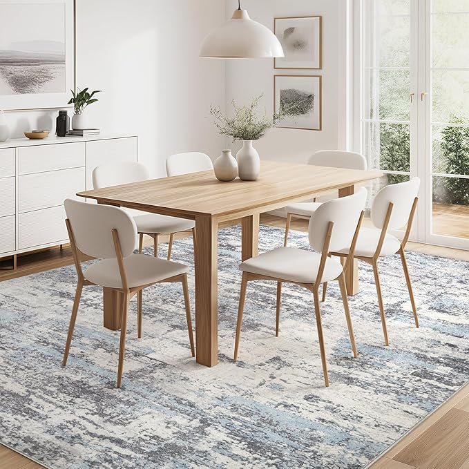 Area Rugs for Living Room: 5x7 Abstract Washable Rug Modern Neutral Large Soft Stain Resistant Non-Slip Backing Machine Table for Bedroom Dining Room Indoor Home Office Carpet - Blue Grey